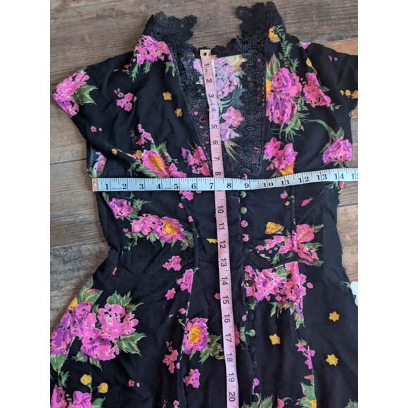 Free People Floral Dark Boho Mini Dress, Size 8 - Picture 5 of 7